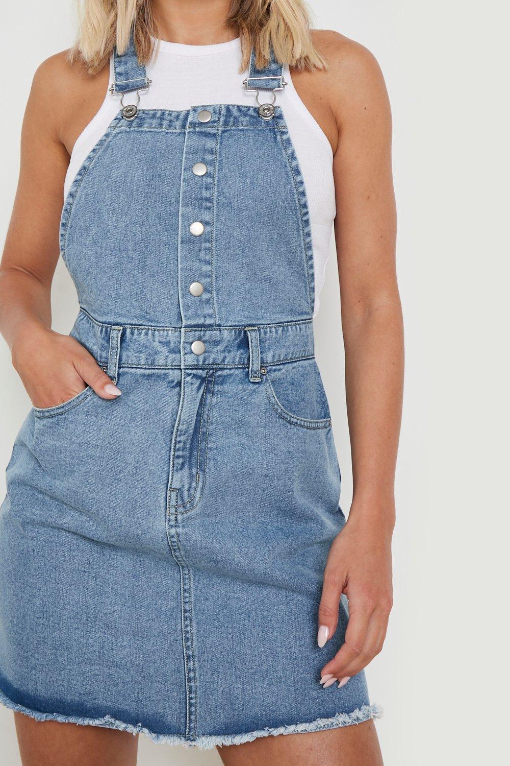 Denim button hotsell up pinafore dress